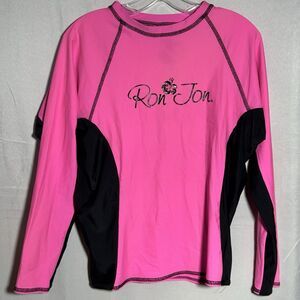 Ron Jon Rash Guard 2X Large Pink Black Long Sleeve Swim Shirt Surf